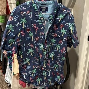 Chubbies Men's Navy Tropical Print Button Down Shirt
